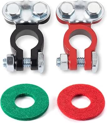 Battery Terminals Color Coded Set Top Post Connectors Clamps, 1 Pair
