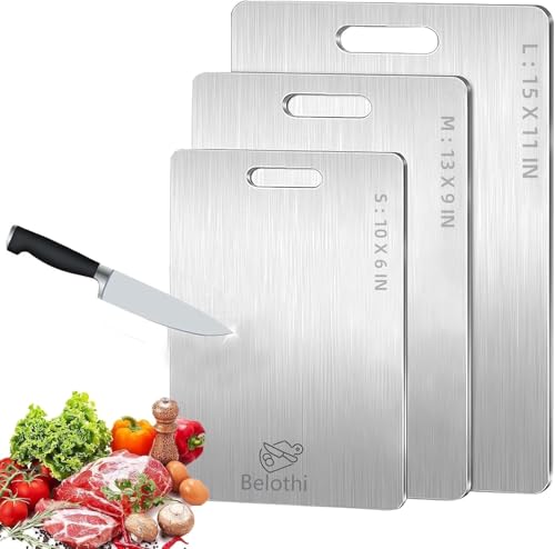304 Stainless Steel Cutting Board, Non Toxic Cutting Boards for Kitchen, Dishwasher Safe and Hygienic Heavy Duty Chopping Board for Meat Vegetable Fruit(15'x 11',13'x 9',10'x 6')