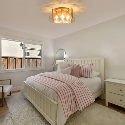 MIAYBPH Gold Semi Flush Mount Ceiling Light Fixture, 17.7-Inch Farmhouse Modern Flush Mount Light Glass Drum Lights Foyer Lighting Fixtures for Kitchen Entryway Hallway Bathroom Bedroom Laundry Room by MIAYBPH - Image 7