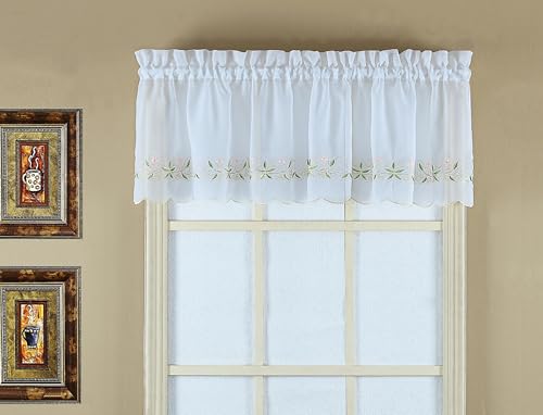 Today's Curtain, Emelia Embroidery Sheer Valance 14", White, 59" W x 14" L by Today's Curtain - Used condition - US$6.58