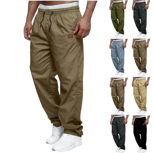 Mens Casual Jogger Pants Loose Fit Hiking Cargo Pants Drawstring Hiking Outdoor Travel Joggers Pants with Pockets