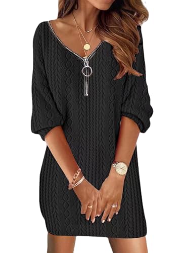 Mujeres Casual Vestidos Moda Cuello en V Magas Cortas Elegantes Vestido de Fiesta Invierno Casual Manga Larga Cuello V Vestidos de Noche Corto Ropa