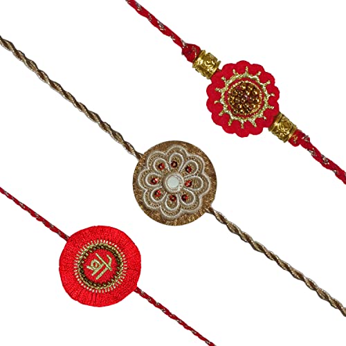 Image of MASQ by Q-One Designer Rakhi Combo Set with Roli Chawal & Moli for Men (Pack of 3) | Embroidered Handcrafted Raksha Bandhan Bracelet for Brother