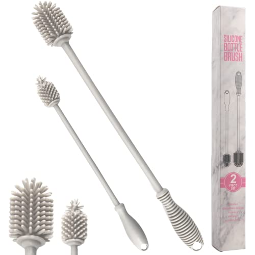 kprice® flaschenbürste silikon Set, flaschenreiniger, reinigungsbürste Flasche, spülbürste bürste lang Kuche, babyflaschen, Bottle Brush Baby (2/Set, Grau) Cover