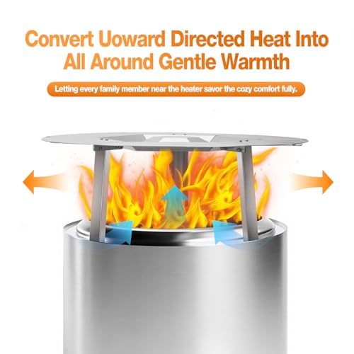 Fire Pit Heat Deflector for Solo Stove Bonfire 19.5\", 304 Stainless Steel Portable Heat Diffuser Accessory for Firepit Captures Redirects Warmth, Detachable Burner Cover with Handle&Leg Accessories