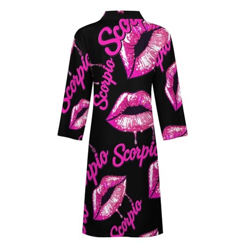 Scorpio Zodiac Birthday Pink Lips Men's Bathrobes Long Sleeve Loungewear Soft Sleepwear V Neck Nightgown4