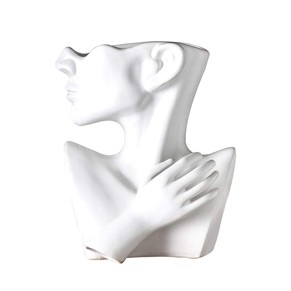 Creative Human Head Retro Ceramic Plant Flower Pot, Simple Portrait Ornaments Fleshy Nordic Face Vase Planter Cement Pot for Living Room Decoration