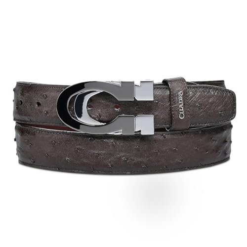 Cuadra Casual Belt in Genuine Ostrich Leather, Brown, 38mm Double Buckle