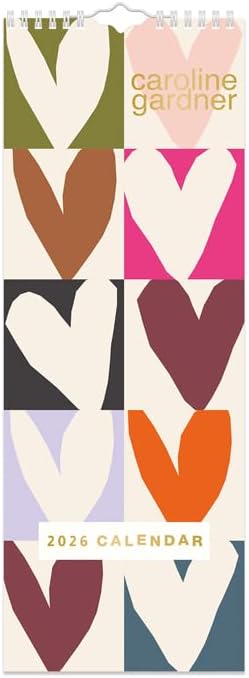 Caroline Gardner 2026 Slim Wall Calendar Hearts & Mixed Prints