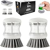 SENEBRA Cepillo para Fregar Platos con Dispensador de Jabón y Escurridor de Fregadero - 2 Cepillos de Limpieza con Dosificador de Lavavajillas y Organizador Fregadero de Cocina con Soporte de Pared