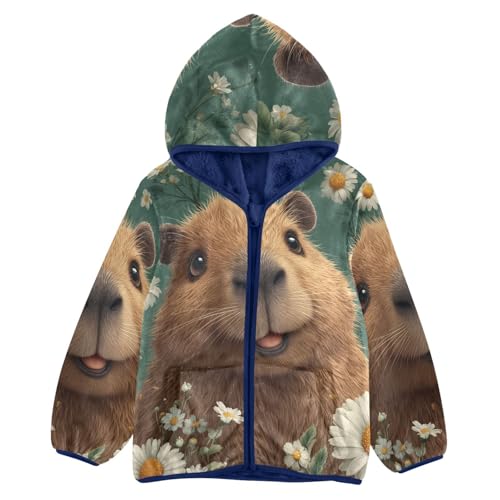 Cute Brown Animal Flowers Toddler Fleece Jacket Girl Boys Hooded Fleece Jacket Coat Warm Outwear Zip-up 3-10T