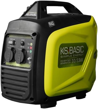 K&S BASIC 33i S Generador Electrico Gasolina 3000 W Generador Inverter Silencioso Portátil de Emergencia, bobinado 100% de cobre, 230V Ligero Salidas USB/AC/DC,68 dB para Camping Autocaravan Apagon