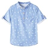 Boys Henley Shirts Summer Novelty Printed Funky Short Sleeve Button Up T-Shirts 8Y Casual Short Sleeve Tops Tee Blue