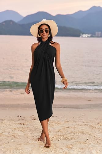 AI'MAGE Sarong Wraps for Women Long Beach Swimsuit Cover Up Swimwear Pareo with Tassels Bikini Skirt Coverup for Bathing Suit4