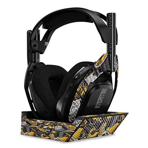 Image of MightySkins Carbon Fiber Skin Compatible With Astro A50 Wireless Headphones + Base Station (Gen 4) - Yellow Hip Hop | Protective, Durable Textured Carbon Fiber Finish | Easy To Apply | Made in the USA