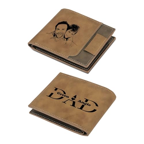 Gifts for Fathers Day Personalized Wallets for Men Custom Photo Wallets for Dad Engraved Kids Names Leather Wallet Gifts for Dad from Daughter, Son, Wife (Color 1, 2 Names)