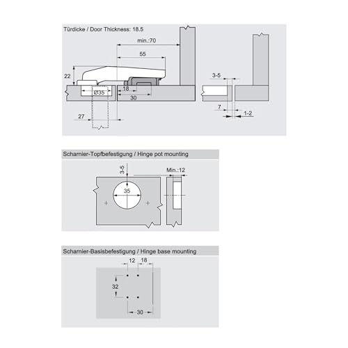 LIKERAINY 95Deg Zawias Narożny z Długim Ramieniem Wpuszczany 35mm z Amortyzatorem Hydraulicznym do Drzwi Szafy Zawiasy Trzpieniowe z Miękkim Domykaniem 4 Pcs