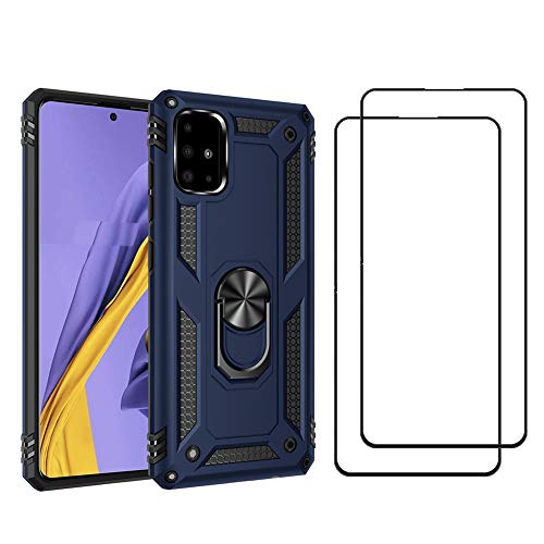 EasyLifeGo for Samsung Galaxy A51 Case with Screen Protector Tempered Glass [2 Pieces], Hybrid Heavy Duty Armor Dual Layer Anti-Scratch Case Cover, Blue