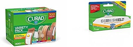 Curad Assorted Bandages Pack 300 Pieces waterproof with Solution Antimicrobial Gel 0.50 oz
