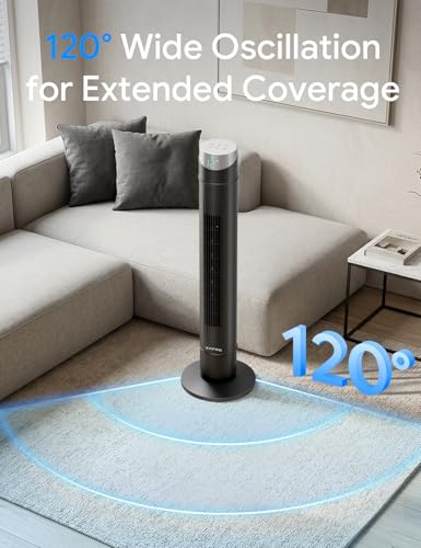 Image of ZAFRO Smart Tower Fan for Bedroom,120 Oscillating Fans that Blow Cold Air | 28ft /s High-Speed 12 Speeds 4 Modes Upgraded DC 22dB Ultra Quiet,Standing Fan with 12H Timer,36Inch,Dark Black