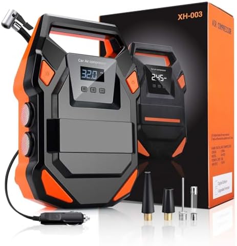 Compressor de ar automotivo 12 V com luz LED, Compressor de Ar Po...