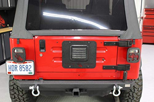 Automotive Fishbone Offroad Jeep TJ Tailgate Plate 97-06 Wrangler TJ Black Textured Powercoat Aluminum Backside