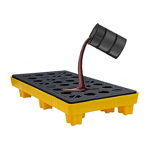 PFCDZDU 2 Drum Containment Spill Pallet, Industrial Oil Drums Anti Slip Safety Tray with Drain, Kitchen Garage Detachable Leak-Proof Polyethylene Pad Board (Color : Yellow-1 Pack, Size : 47.2