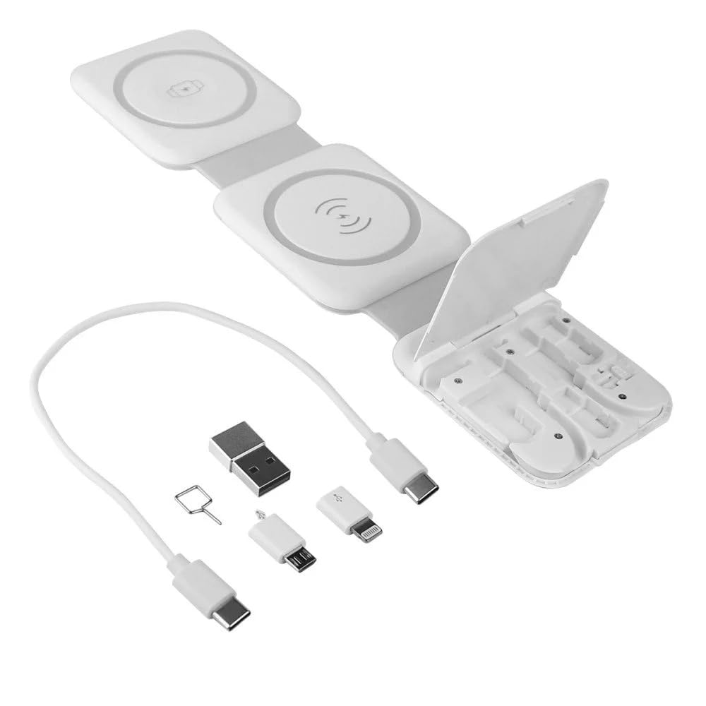 FONTASTIC 263446 Stazione di Ricarica Wireless Qi Magnetica Pieghevole per Smartphone e Smartwatch Bianco
