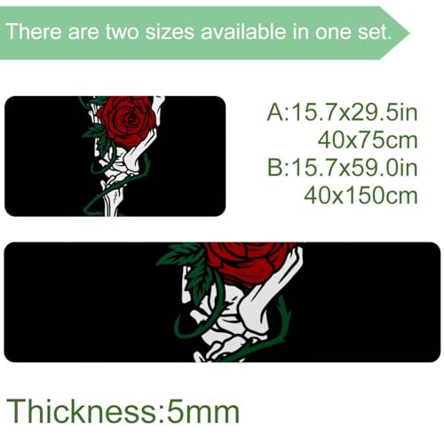 Tapis de cuisine antidérapants lavables à motif rose et squelette