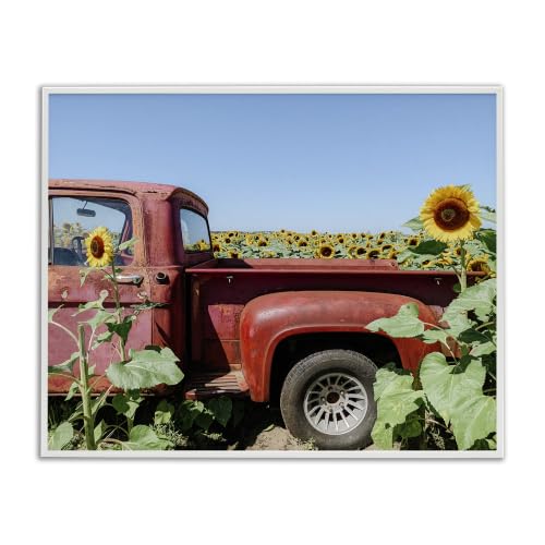Vintage Pickup Truck Sunflower Field, 16 x 20 Inch Framed Giclée Print