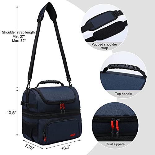 Mier Dual Compartment Lunch Bag Tote With Shoulder Strap For Men And Women Insulated Leakproof Cooler Bag, Dark Blue #TOP3