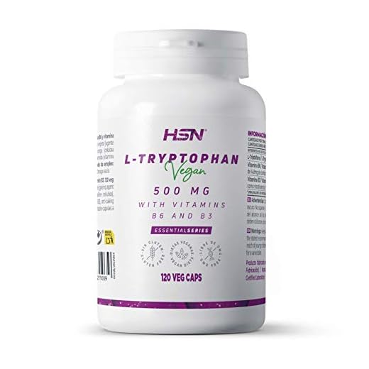 L-Triptófano 500mg de HSN | Con Vitamina B3 y B6 |120 Cáp Vegetales Mejora el Estado de Ánimo, Precursor de Serotonina, Para Dormir Mejor | Vegano, Sin Gluten, Sin Lactosa