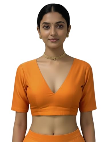 Image of Thevasa Women's Everyday Divine Depth V Neck Half Sleeves Blouse