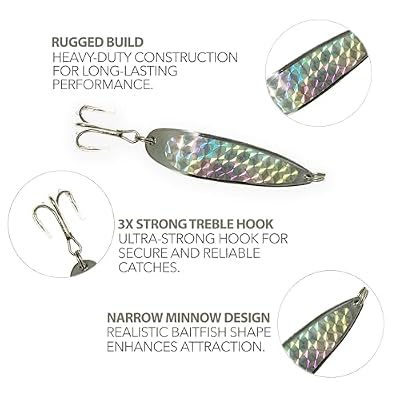 Crocodile Fishing Spoons 3oz, 6 Pcs Silver Color with Heavy-Duty Treble Hooks, for Saltwater & Freshwater Casting, Includes Durable Hook Setup, Ideal for Tuna, Bass, Trout, Walleye & More