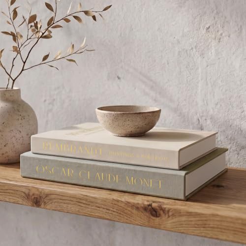 ZICOTO Set of 2 Beautiful Decorative Linen Books - Aesthetic Faux/Fake Books for Modern Home Decoration on Coffee Table, Bookshelf or Mantel - Stylish Keepsake Box and Photo Storage Solution