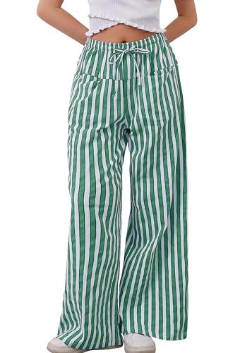 Image of MISSACTIVER Women Drawstring Striped Pants Loose Wide Leg Trousers Casual Low Waist Pants Comfy Lounge Pants with Pockets