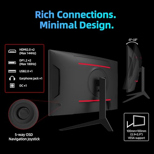Image of KTC 27 inch WQHD 180Hz 1ms Curved Gaming Monitor 1440P 144Hz Monitor 132% sRGB HVA FreeSync DisplayPort /HDMI /USB VESA Computer Monitor for Gamers (DP Cable Included)