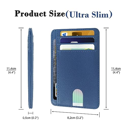 Image of CONISY Slim Credit Card Holder for Women, Thin Front Pocket Leather Mini Wallet with RFID Blocking (Blue)