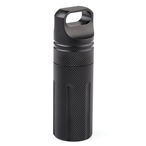 ALTTIMERY Waterproof Capsule Seal Bottle Holder Case Container Dry Box Outdoor Survival Emergency EDC Tool (black)