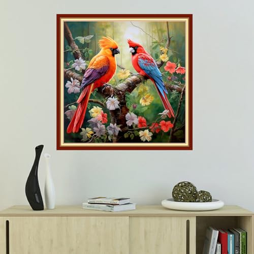 Image of Foxhool Beginners Cross Stitch Kits Stamped Full Range of Embroidery Kits for Adults DIY Cross Stitches kit Embroidery Patterns for Needlepoint kit-Birds and Flowers 18x18 inch