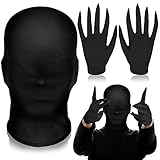 Sintege 2 Pcs Halloween Black Full Face Mask and Pointed Fingertip Gloves Horror Black Costume Set Unisex Faceless Mask Cosplay Grim Reaper Costume