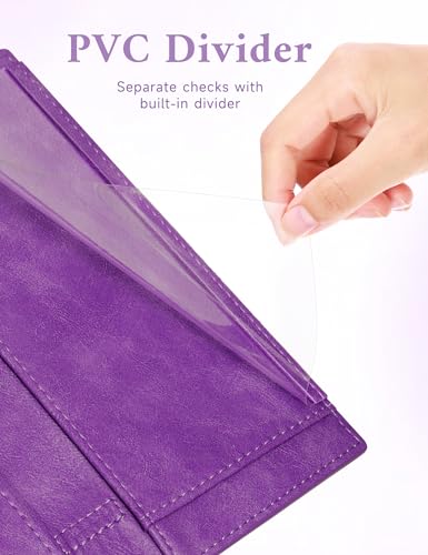 Image of Zreal Checkbook Cover for Men & Women, Premium Vegan Leather Checkbook Holder for Top & Side Tear Duplicate Checks with RFID Blocking (Lavender)