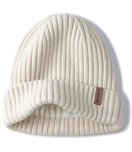 Creekstone Merino Wool Beanie for Women Men, Warm Knit Winter Hats Double Layer, Fleece Lined Beanie Cuffed Wool Ski Cap (US, Alpha, One Size, Beige)