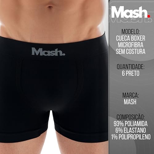 MASH 6 Cueca Mash Cueca Boxer Microfibra Cueca Sem Costura Cueca Box Masculina, 6 Pretas, G