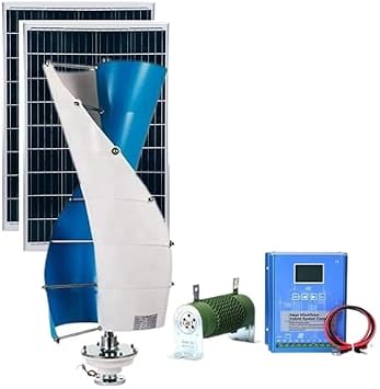 1200W Vertical Axis Wind Turbine Generator Kit with 2x100W Solar Panels, 1KW 12V/24V/48V/96V/120V Hybrid Controller for Home Energy Solutions