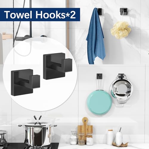 Foto de Juego de accesorios de baño de 5 piezas, toalleros para baño de acero inoxidable montado en la pared, juego de barra de toalla negro mate de 16 pulgadas (imagen 7)