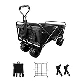 Collapsible Heavy Duty Beach Wagon Cart Outdoor Folding Utility Camping Garden Beach Cart with Universal Wheels Adjustable Handle Shopping (Black)