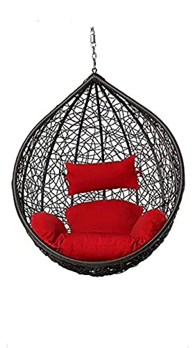 Image of Single Seater Swing Chair with Stand for Home & Cushion & Hook Outdoor Indoor | Balcony |Garden |Living Room |Garden | Patio | Home Improvement|(Swing Black with Cushion Red)