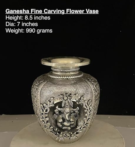 indiancraftsbykanika German Silver Fully Carved Ganesh Kalash for Diwali Pooja/Housewarming Pooja/Home Decor