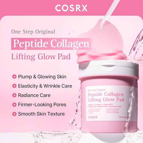 Image of COSRX OneStep Original Peptide Collagen Lifting Glow Pad, 100 Pads, Improving Elasticity, Plumping Toner Pads with Peptide, Collagen, Niacinamide & Anti-Aging Care, Korean Skin Care